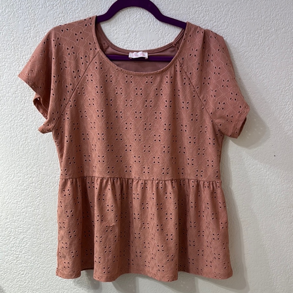 Pink Lily Peplum Blouse Short Sleeve Pink